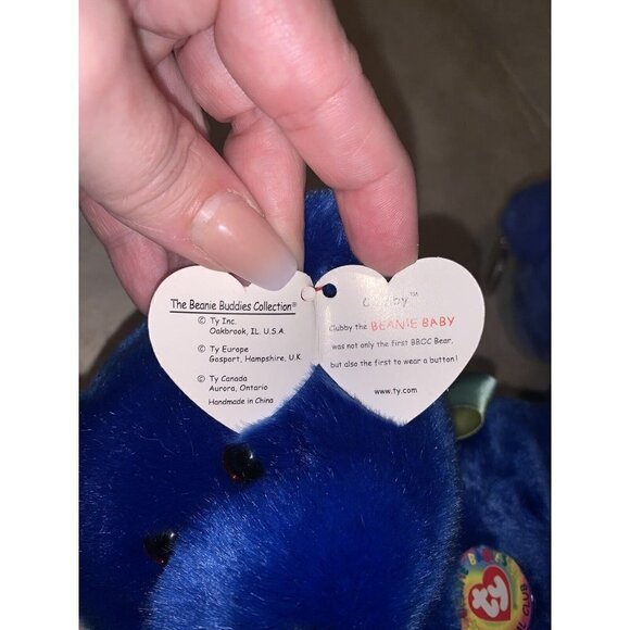 Ty Clubby II Teddy Bear Beanie Buddy Blue Club Member 90s Stuffed Plush Bundle - Picture 7 of 9